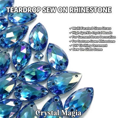 Tear Drop Sew on Rhinestone Crystal Beads Multi Faceted Glass Strass for Garment Dress Jewelry DIY Clothing Decoration