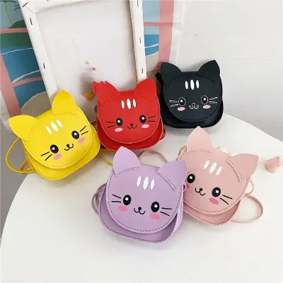 Unisex Small Shoulder Bag Fashion Accessory Cute Cat Pattern Mini Messenger Bag Boys Girls Candy Leather Coin Purse Handbag