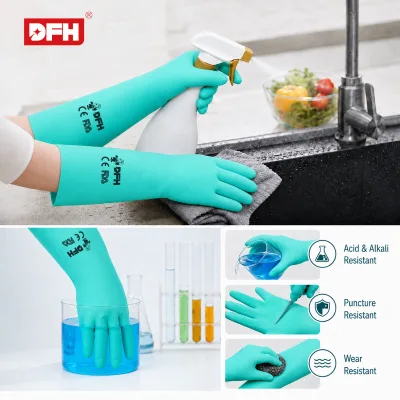 Extended Sleeve Nitrile Protection Gloves Waterproof Chemical Handling Cleaning Utility Work Gloves