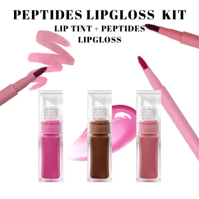 Matte Lipgloss and Lipliner Pencil Deep Red Pigment Peptide Lip Gloss Custom Liquid Lipgloss with Lip Liner Combo