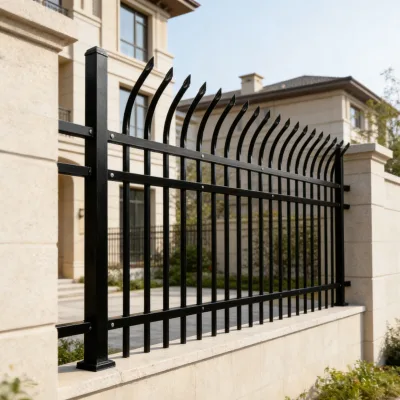 MaiFa Bend Top Steel Fence Panels ISO9001 Decorative Galvanized Steel Fence High Rigidity Landscape Boundary Metal Fence Panels