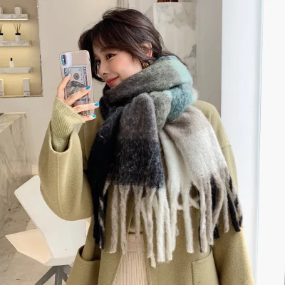 SC-319 Fashion Women Warm Double-Sided Color Matching Fluffy Knitting Scarves Scarfs for Women Stylish Wool Shawl Winter Scarf