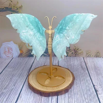 Natural high quality yellow biue crystal wing carvings aquamarine crystal butterfly wings for gifts decorations