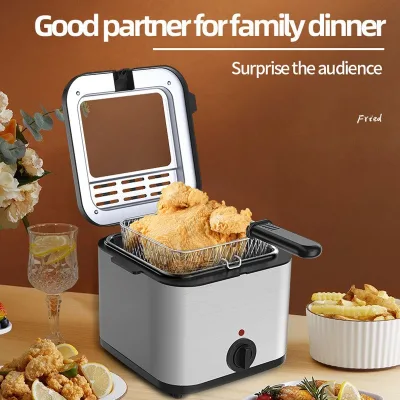2.5L Electric Heating French Fries Square Stainless Steel Fried Chicken Cutlet Overheat Protection All-In-One Deep Fryer