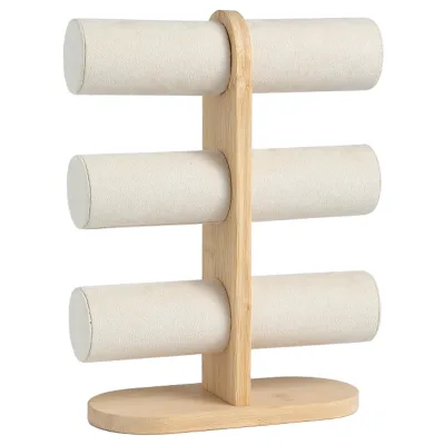 YQ-02 Necklace Bracelet Bangle 3 Layers Velvet Wood Wooden Jewelry Display Stand