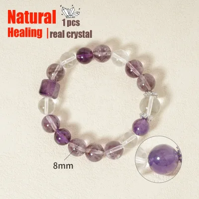 Mixed Crystal Healing Fine Jewelry 12MM Purple Agate Stone Amethyst Natural Gemstone White Clear Quartz Beads Bracelet Wholesale