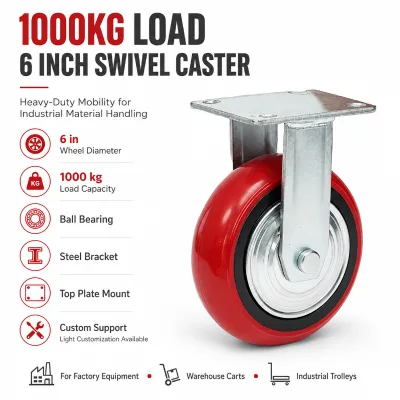 6 Inch Heavy Duty Swivel Caster Wheel Load Capacity Ball Bearing Steel Bracket Top Plate Caster for Industrial Material Handling