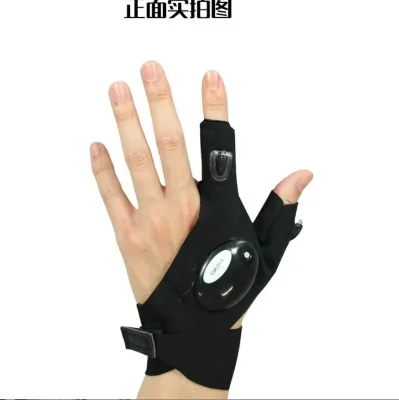 FTK Wholesale Lighted Gloves Outdoor Flashlight Half Finger Night Fishing Open Finger Non-Slip