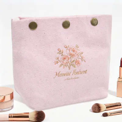 Organic Canvas Cosmetic Bag Clutch Floral Makeup Organizer Tote Bag Insert with Custom Logo for Women Travel Storage