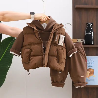 Boys' Winter Casual Thickened Coat Vest Three-Piece Set 2026 New Model Children's Baby Fashion