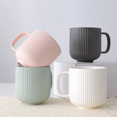Custom Nordic Style Vertical Striped Matte Coffee Mug 12oz Ceramic Tea Cups
