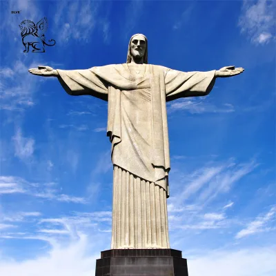 BLVE Outdoor Large White Stone Carving Religious Brazil Famous Jesus King Statue Marble Huge Sculpture