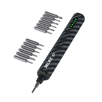 RELIFE E1 Carbon Fiber Electric Torque Screwdriver Set 12 Bits 4LED Shadowless Lights for Mobile Phone Screw Disassembly Repair
