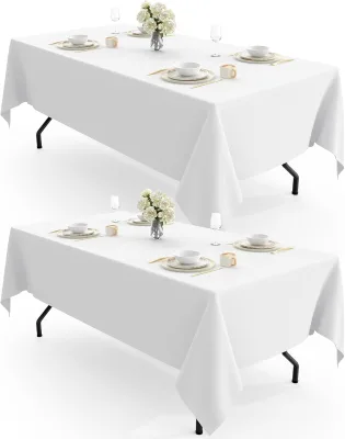 Pureegg Solid Rectangle Tablecloth 60"x102"-Durable Polyester 2 Pack White for Outdoor Use