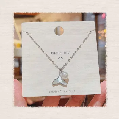 Stainless Steel Shell Mermaid Tail Pearl Necklace for Women Girls Dolphin Fishtail Pendant Choker Necklace Jewelry Gifts
