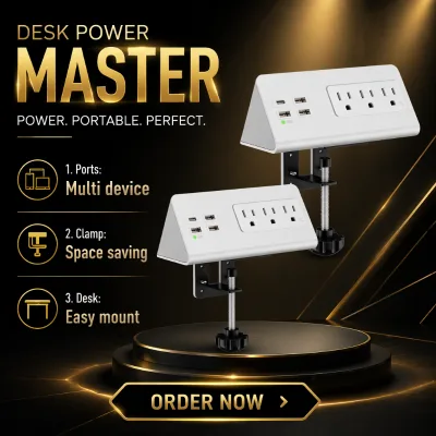 LEGA UL Table Edge Clamp Mount Power Outlet 3AC Outlet 3USBA 1TypeC PD20W ETL Certified Drill Free for Home Office