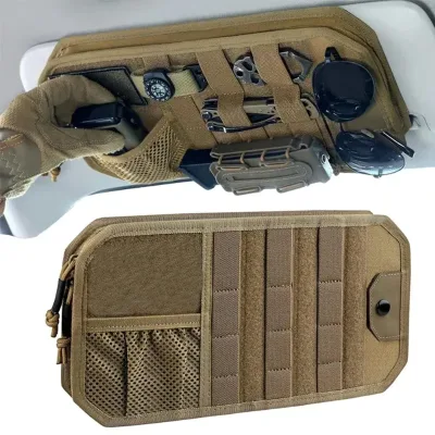 Tactical Car Sun Visor Organizer - Semi-Rigid MOLLE Panel with Zipper Pouch & Glasses Holder for Cars, Trucks, SUVs & Jeeps