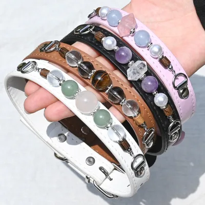 Natural Crystal Pet Collar Vintage Necklace for Cats and Dogs Multi-Color Natural Raw Stone Leisure All Seasons Pet Accessories