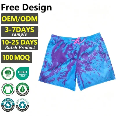 Custom Color Changing Swimshorts Water Reactive Beach Swim Trunks Drawstring Shorts for Men