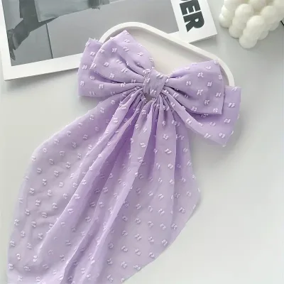 Polka dot fabric large bow spring back head clip Solid silk ponytail clip Fashion hair clip