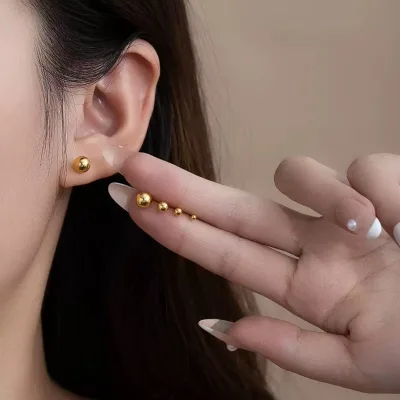 Stainless steel round earrings for men and women 2-8mm small ear studs