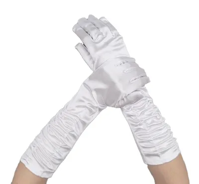 Women's Evening Party Formal Gloves Solid Color Satin Long Finger Mittens for Events Activities Red White Bridal Wedding Gloves