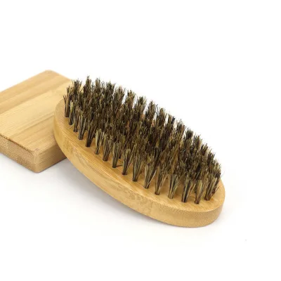Wholesale Ionic Compact Men's Beard Brush Oval Natural Wooden Boar Bristle Hairbrush Made Beech Men's Grooming Promotional Gift