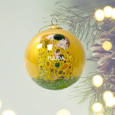 Custom High Quality Reverse Hand Painted Glass Christmas Tree Hanging Ornament Festive Gustav Klimt Xmas Home Decor Reverse Kiss