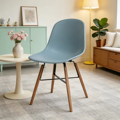 Molded Plastic Dining Chair with Solid Wood Legs Mid Century Modern Stable Design for Home Hotel School Apartment Hospital Use