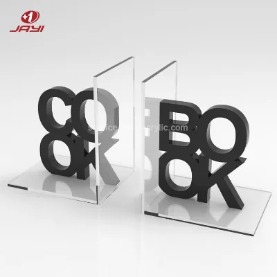 JAYI Custom Size Perspex Clear Acrylic Bookends L Shaped Acrylic Book Stand Holder for Books Movies DVDs Magazines