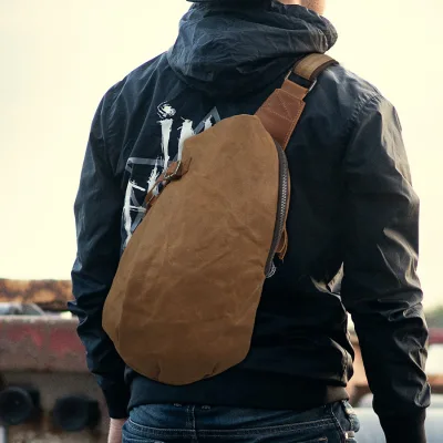 G-FAVOR Casual Brown Shoulder Daypack Men Sling Bag Canvas Men Crossbody Chest Bag Designer Leather Chest Bag for Men