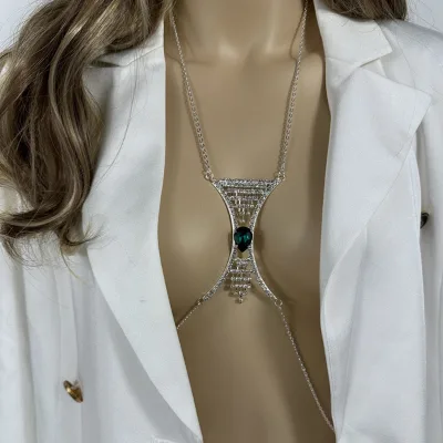Curved Chest Chain, Summer Style Rhinestone Halter Sexy Lingerie Body Chain