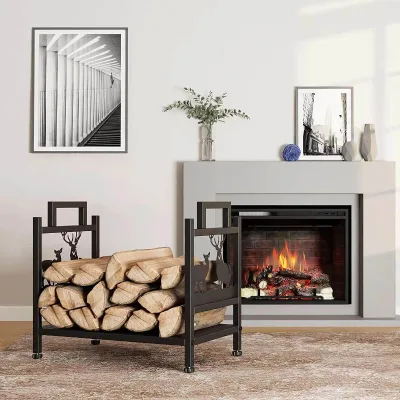 Modern Simple Metal Fireplace Firewood Rack & Wood Storage Tool for Indoor and Outdoor Use