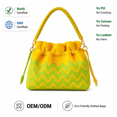 Women's Eco-Friendly Woven Colorful Bucket Bag Large Capacity Luxury Handbag with Drawstring and Crossbody Strap for Summer
