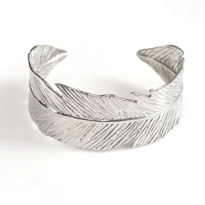 Stainless Steel Casting Feather Shape Adjustable Cuff Bracelet