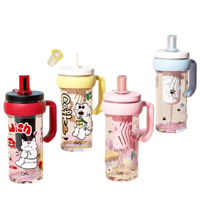 2025 New Cartoon Handle Straw Cup, Heat-resistant Tea Plastic Cup, Exquisite Water Cup for Girls, Cute Gift Water Cup