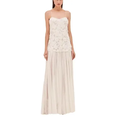 French-style Fresh and Sweet Flower Patterned Patchwork Long Dress for a Formal Event an Extremely Ethereal Halter-necked Dress