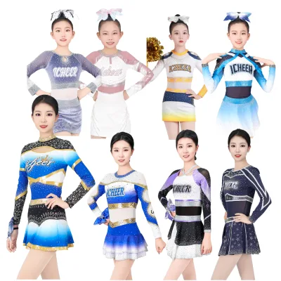 Icheerobics Custom Women Cheerleading Uniforms Rhinestone Cheerleader Uniform for Male