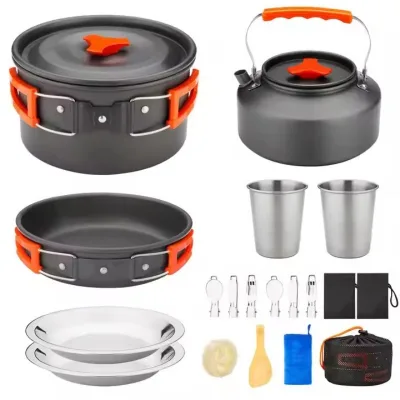 Portable 22-Pack Lightweight Camping Kitchen Cooking Mess Kit Aluminum Outdoor Travel Pots and Pans Set for Camping and Travel