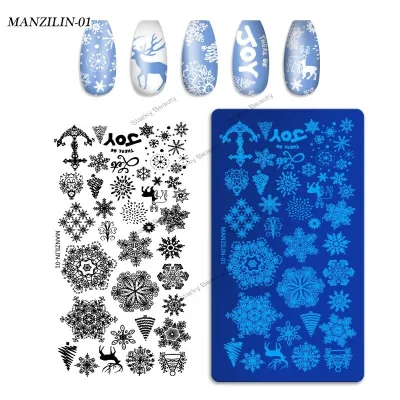 2025 China DIY Stainless Steel New Christmas Series Nail Stamp Plate Snowflake Christmas Tree Nail Printing Tool