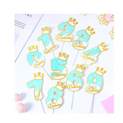 Good Crafts New Number Happy Birthday Cake Topper Birthday Cake Decoration Blue Pink Paper Round Insert Card