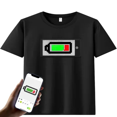 Boys Led T-shirt Flashing Led Light up T-shirts Rechargeable Batty Screen Text Animation Message Matrix Display Cool LED Shirts