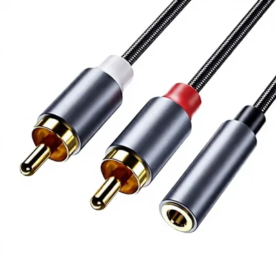 RCA 3.5mm Aux Conversion Cable (Female 2 Male RCA) Gold-Plated Nylon Braided 20cm for Smartphones/Cars/Speakers/Tablets/Home