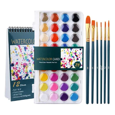 Sundy 36 Colors Watercolor Painting Brush Set with Glass & Canvas Non-Toxic Water Color Paper