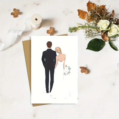 Luxury Handmade Wedding Gift Card for Bride Groom Elegant Greeting Card for Newly Married Couple's Celebration Party Cardboard