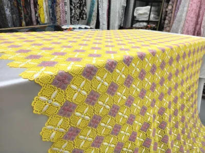 Skin-friendly Breathable Polyester/Cotton Guipure Lace Fabric for Girls' Wedding Dresses & Evening Wear