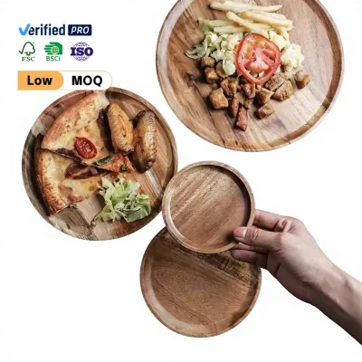 Hot Selling Round Wooden Dinner Plate Home Decor Acacia Wood Serving Tray Food Vegetable and Fruit Plate Delicatessen Board