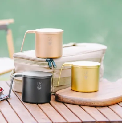 Pure Titanium Water Cup Outdoor Camping Rainbow Color Healthy Portable Folding Handle Picnic Mug OceanTea Cup Kitchen Tableware