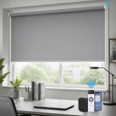 Custom Electric Plain Blackout Roller Shade Thermal Insulation Office Home Window Decoration Cordless UV Blocking Blinds