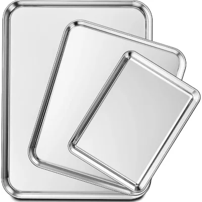 2pcs Stainless Steel Baking Pan Set Box Package Oven-Safe Cookie Pastry Biscuit Food Serving Tray 3pcs Stainless Steel Tray Set